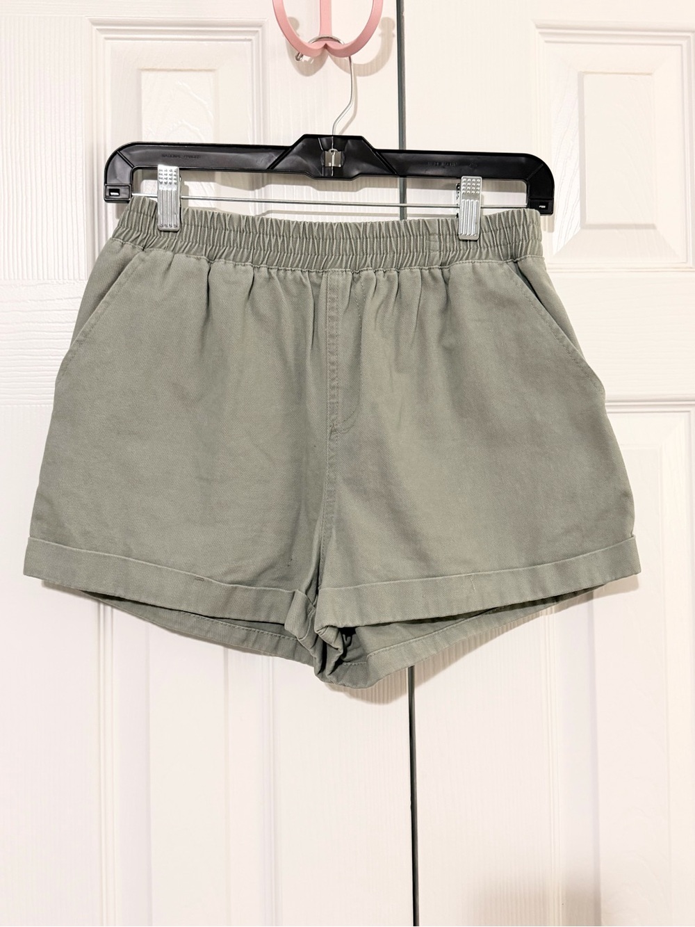 Forever 21 High-Waist Elastic Shorts in Sage